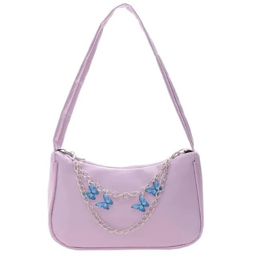 JINGBDO Handtasche Damen Frauen Schmetterlingskettenumhängenden Umhängetaschen Damen Reine Farbe Kleine Einkaufsbeutel Weibliche Handtaschen-Lila von JINGBDO