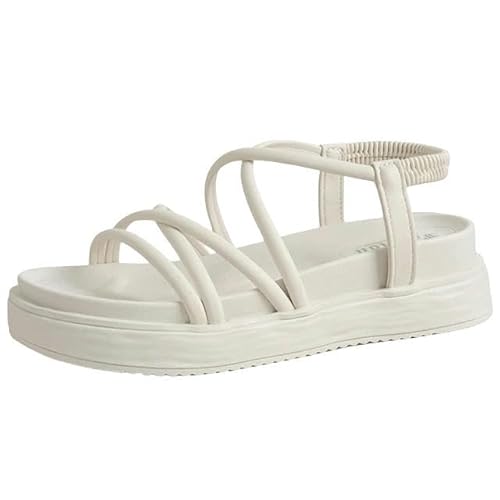 JINGBDO Sommersandalen Für Frauencross Gurt Open Tode Damens Sandalen Sommerdicke Plattform Keil Frauen Sandalen Freizeit Frauenschuhe-Beige-35 von JINGBDO