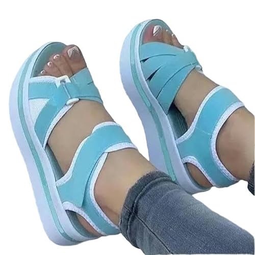 JINGBDO Sommersandalen Für Frauenfrauensandalen Stretch Stoff Damenschuhe Atmungsableer Sandalen Sommer Frauen Dicke Boden Sandalen-Blau-40 von JINGBDO