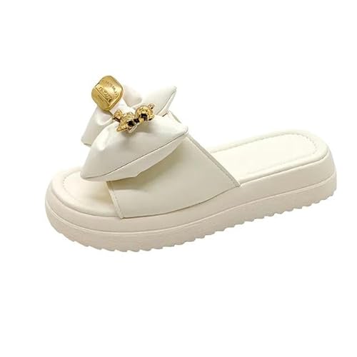 JINGBDO Sommersandalen Für Frauensommer Flat Heels Schmetterling Metalldekoration Pantoffeln Frauen Sandalen Frauen Dicke Boden Strand Sandalen-Beige-35 von JINGBDO