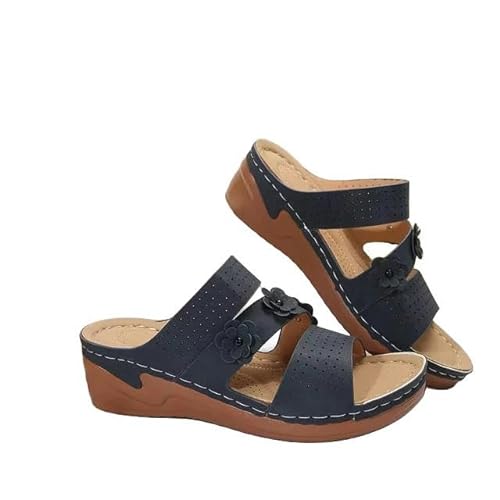 JINGBDO Sommersandalen Für Frauensommer Frauenkeil Sandalen Retro Anti Slip Casual Damen Plattform Dicke Bodenschuhe-Blau-43 von JINGBDO