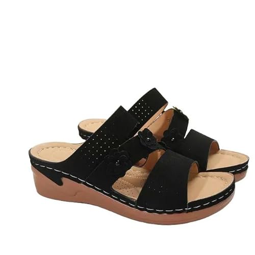 JINGBDO Sommersandalen Für Frauensommer Frauenkeil Sandalen Retro Anti Slip Casual Damen Plattform Dicke Bodenschuhe-Schwarz-38 von JINGBDO