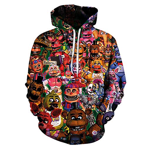 Five Nights at Freddy's Pullover Sweatshirt für Erwachsene Jungen Mädchen, 3D Comic Unisex FNAF Crazy Games Kostüm Hoodie Langarmpullover mit Känguru Taschen von JINGHE