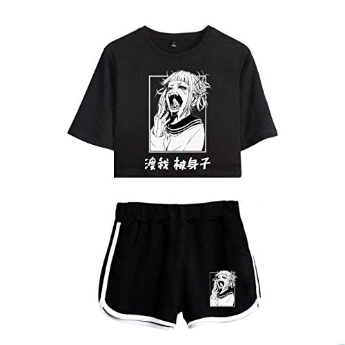 JINGHE My Hero Academia 2 Teilige Outfits, Summer Crop Top und Shorts für Damenmädchen, Himiko Toga Cosplay Sets Fashion Nachtwäsche Sportswear von JINGHE