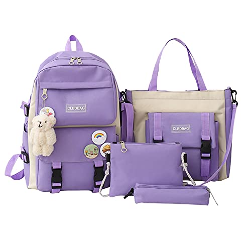 JINGLING 4PCS Rucksack-Set für Mädchen, süße Bären-Anhänger-Kinder-Schultasche-Einkaufstasche-Umhängetasche und Federmäppchen-Set Geschenke für ädchen von JINGLING