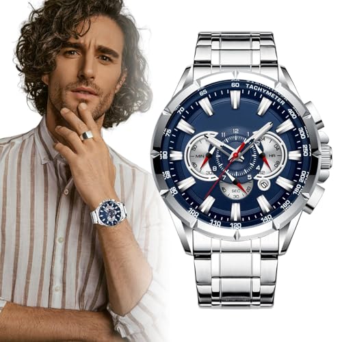 JINGLING Edelstahl Uhren für Männer, Business Watch - Edelstahlgurt Männer Uhren - Modeschmuck, Klassische Kalenderdatum mechanische Band für Geburtstage, Neujahr von JINGLING