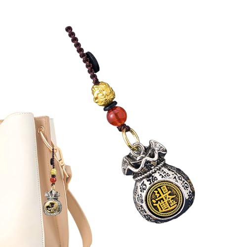 JINGLING Geldbeutelanhänger, Reichtum Tasche Anhänger | 3D drehbarer Geldbeutel-Schlüsselanhänger | Täglicher Wohlstands-Autoanhänger, Chinesischer Charakter Schlüsselanhänger, Schlüsselanhänger von JINGLING