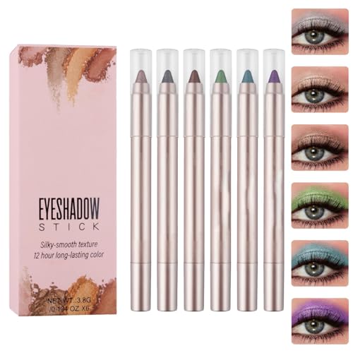 JINGLING Glitzer-Lidschattenstift, Set mit Lidschattenstiften, langanhaltender Creme-Lidschatten-Stift, wasserfest, 6 Stück von JINGLING