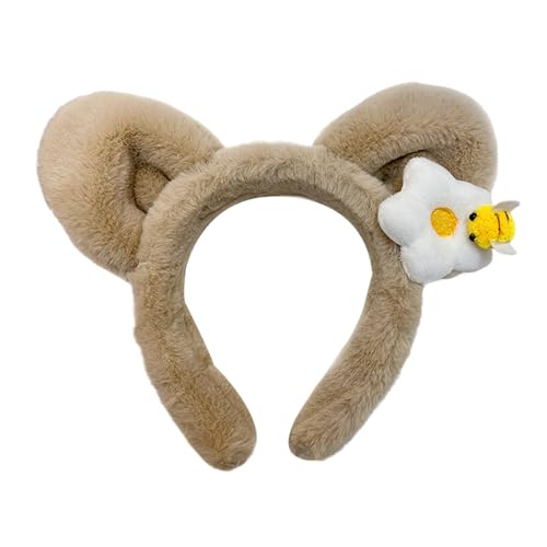 JINGLING Haarbänder Für Damenhaare,Vintage Plüsch Stirnbänder Mit Süßen Bärenohren - Rutschfestes Süßes Haarband Mit Bärenohren Für Gesichtsreinigung Alltagsmode Damen Mädchen Pilates Training Joggen von JINGLING