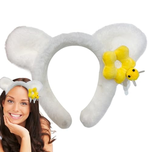 JINGLING Plüsch Stirnband,Vintage Plüsch Stirnbänder Mit Süßen Bärenohren - Rutschfestes Süßes Haarband Mit Bärenohren Für Gesichtsreinigung Alltagsmode Damen Mädchen Pilates Training Joggen von JINGLING
