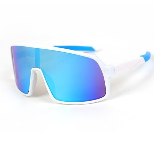 JINGTOPS Kinder Fahrradbrille Sportbrille,Kinder Sonnenbrille Jugend UV400-Schutz Polarisierte Sonnenbrille für Jungen Mädchen Schutzbrille Outdoorsport (Weiß -Blau -Fuß) von JINGTOPS