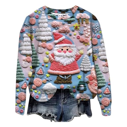 JINGTOPS Weihnachten Pullover Damen, 3D Print Sweatshirt Langarmshirt 2024 Weihnachten Pullover Damen Mit Weihnachtsmuster, Langärmelig, Rundhalsausschnitt von JINGTOPS
