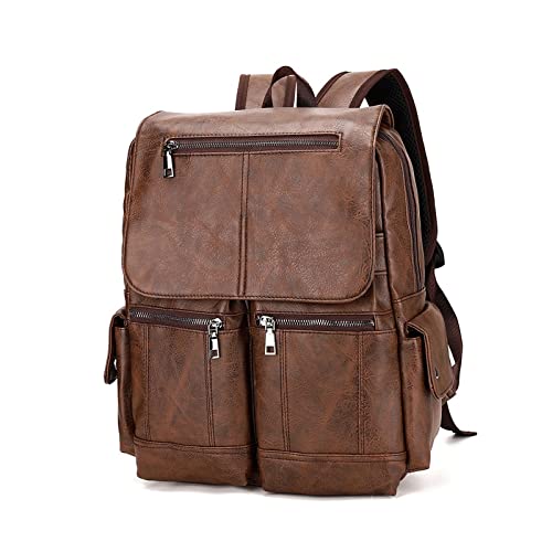 JINGYAN Herrenrucksack Vintage Leather Teenage Backpacks Retro Schoolbag Man Multifunctional Backpack Men Zipper Designer Large Capacity Bag(Bruin) von JINGYAN