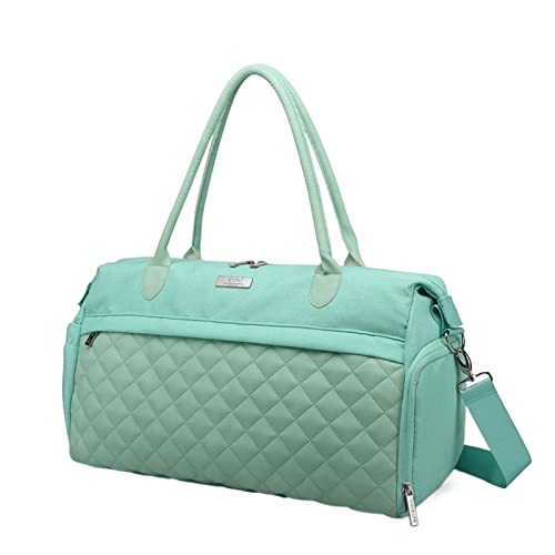 JINGYAN Sporttaschen Damen Fitness Taschen Diamantgitter Hand Sporttasche Multifunktionale Damen Nylon Umhängetasche Big Travelling Weekend Bags(Green) von JINGYAN