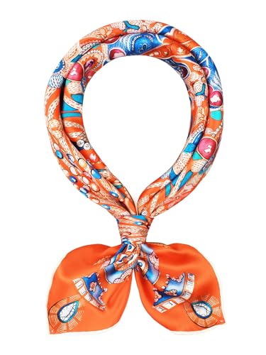 JINGarten Damen handrolliertes Seidentuch, 100% Seide, 65 x 65 cm, Halstuch, Bandana, Seidenschal – Faszinierende Legenden (Krug der Göttin Hebe, Orangerot) von JINGarten