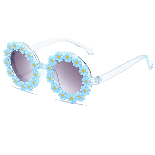 JINHUIBBA Runde Sonnenbrille für Mädchen, Blume, niedlich, UV-400-Schutz, für Outdoor, Strand, Blau, Einheitsgröße von JINHUIBBA