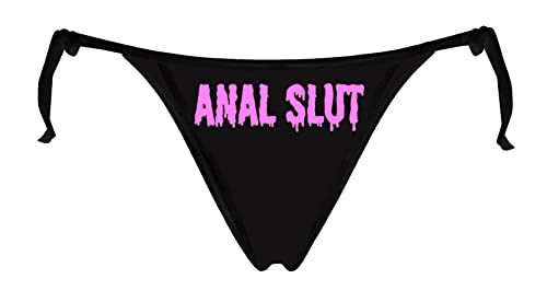 JINKAIJIA Damen Flirty Sexy Funny 3D Printed Low Waist Tie String Hohe Elastizität Unterhose Single Party Geschenke Slips, Anal Slut(Pink), Einheitsgröße von JINKAIJIA