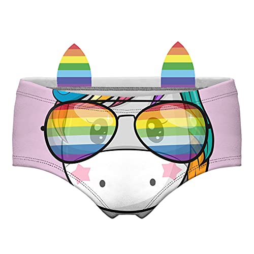 JINKAIJIA Damen Flirty Sexy Funny Naughty Animal 3D Printed Low rise Unterhose Geschenk Höschen mit niedlichen Ohren, Unicorn Rainbow, M von JINKAIJIA