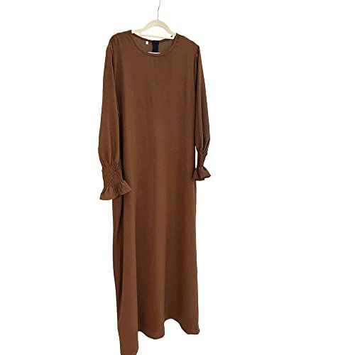 JINLLC Damen Gebetskleid Ramadan islamische muslimische Kleidung Lange Ärmel Abaya Kleid Einfarbig Türkischer Robe Dubai Outfits, coffee, XX-Large von JINLLC