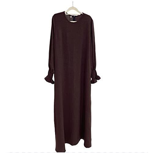 JINLLC Damen Gebetskleid Ramadan islamische muslimische Kleidung Lange Ärmel Abaya Kleid Einfarbig Türkischer Robe Dubai Outfits, dark coffee, XX-Large von JINLLC