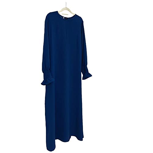 JINLLC Damen Gebetskleid Ramadan islamische muslimische Kleidung Lange Ärmel Abaya Kleid Einfarbig Türkischer Robe Dubai Outfits, dunkelblau, Small von JINLLC