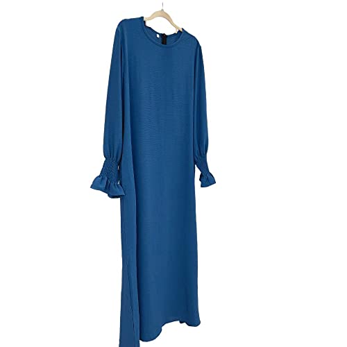 JINLLC Frauen Gebet Kleid Ramadan Islamische Muslimische Kleidung Lange Ärmel Abaya Kleid Einfarbig Türkische Robe Dubai Outfits, blau - peacock blue, XX-Large von JINLLC