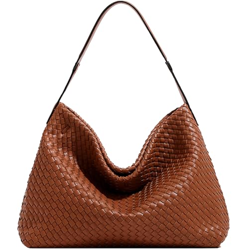 JINMANXUE Boston-Tasche für Damen, gewebte Hobo-Tragetasche, Handtasche und Geldbörsen, weibliche Umhängetasche, modische Umhängetasche, Bernsteinbraun von JINMANXUE