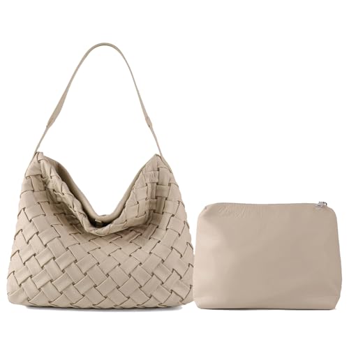 JINMANXUE Frauen Boston Tasche Gewebte Vegane Leder Handtaschen Weibliche Satchel Messenger Bag Mode Schulter Crossbody Tasche Casual Hobo, B-apricot von JINMANXUE