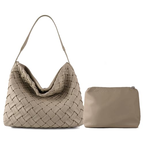 JINMANXUE Frauen Boston Tasche Gewebte Vegane Leder Handtaschen Weibliche Satchel Messenger Bag Mode Schulter Crossbody Tasche Casual Hobo, B-khaki von JINMANXUE