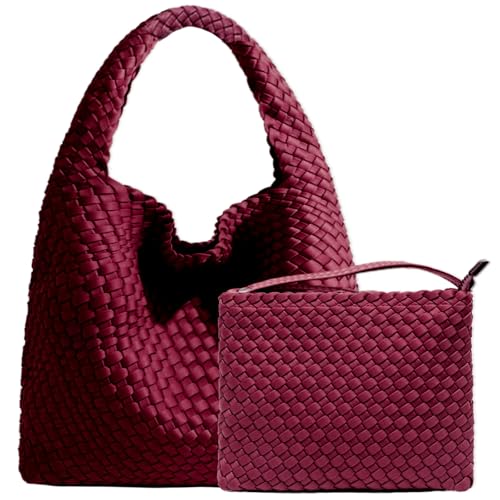 JINMANXUE Gewebte Geldbörse für Damen, Neopren-Schultertasche mit Tragegriff oben, Hobo-Tragetasche, Reise-Handtasche, Handgelenktasche für Arbeit, Einkaufen, Ankela Red von JINMANXUE