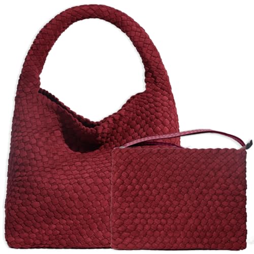 JINMANXUE Gewebte Geldbörse für Damen, Neopren-Schultertasche mit Tragegriff oben, Hobo-Tragetasche, Reise-Handtasche, Handgelenktasche für Arbeit, Einkaufen, Wildleder Ankela Red von JINMANXUE