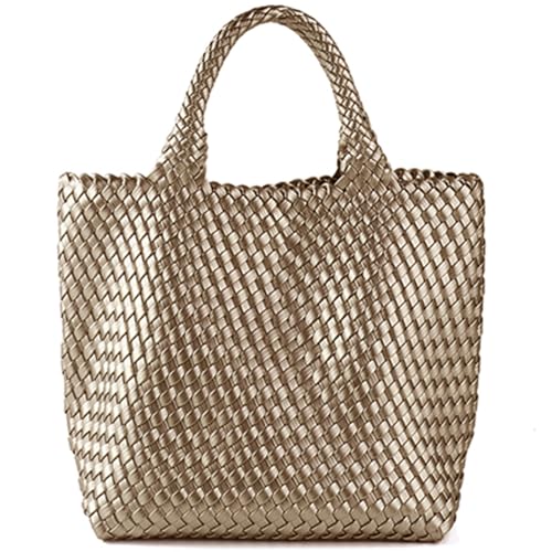 JINMANXUE Mode Gewebte Tasche Shopper Tasche Reise Handtaschen und Geldbörsen Frauen Tote Bag Große Kapazität Schulter Taschen, Gold, 16.1" W x 7.1" D x 11" H von JINMANXUE