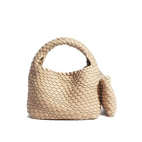 JINMANXUE Mode Handtasche Für Frauen Gewebte Einkaufstasche Eimer Composite Tasche Stricken Kette Tasche Weibliche Crossbody Umhängetasche Shopper Geldbörsen, Khaki von JINMANXUE