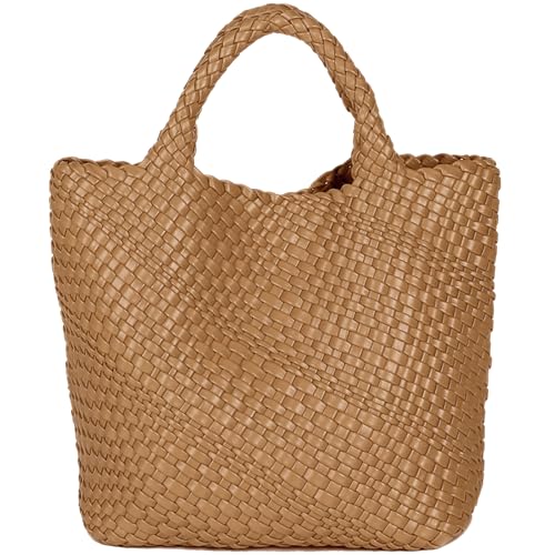 JINMANXUE Modische gewebte Tasche Shopper Tasche Reisehandtaschen und Geldbörsen Frauen Tote Bag Große Kapazität Schultertaschen, caramel von JINMANXUE