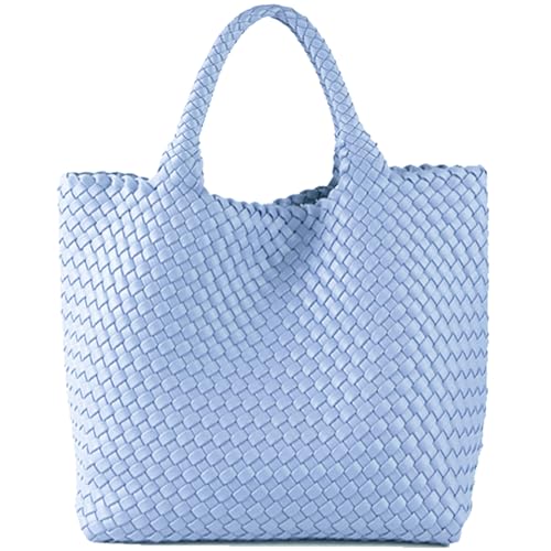 JINMANXUE Damen-Tasche in modischem Webdesign Shopping-Tasche, Reisetasche, Handtasche, Tragetasche, große Schultertaschen, Himmelblau, Large von JINMANXUE