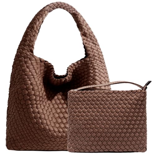 JINMANXUE Gewebte Geldbörse für Damen, Neopren-Schultertasche mit Tragegriff oben, Hobo-Tragetasche, Reise-Handtasche, Handgelenktasche für Arbeit, Einkaufen, Kaffee von JINMANXUE