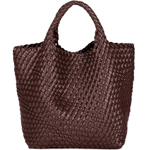 JINMANXUE Modische gewebte Tasche Shopper Tasche Reisehandtaschen und Geldbörsen Frauen Tote Bag Große Kapazität Schultertaschen, coffee von JINMANXUE