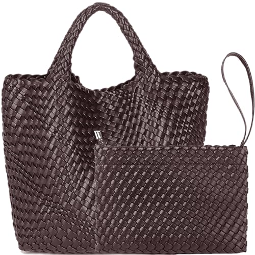 JINMANXUE Modische gewebte Tasche Shopper Tasche Reisehandtaschen und Geldbörsen Frauen Tote Bag Große Kapazität Schultertaschen, coffee von JINMANXUE