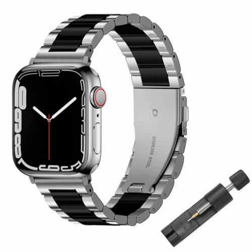 JINPXI Armbänder für Apple Watch 42/44/45/46/49 mm, Ersatz-Armbänder aus Edelstahl für Damen und Herren, dreigliedriges Edelstahl-Armband für Apple Watch 10, Schwarz/Grau, Universal, Mailändisch JINPXI Armbänder für Apple Watch 42/44/45/46/49 mm, Ersatz-Armbänder aus Edelstahl für Damen und Herren, dreigliedriges Edelstahl-Armband für Apple Watch 10, Schwarz/Grau, Universal, Mailändisch von JINPXI