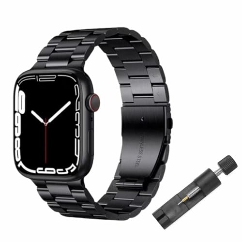 JINPXI Armbänder für Apple Watch 42/44/45/46/49 mm, Ersatz-Armbänder aus Edelstahl für Damen und Herren, dreigliedriges Edelstahl-Armband für Apple Watch 10, Schwarz , Universal, Mailändisch JINPXI Armbänder für Apple Watch 42/44/45/46/49 mm, Ersatz-Armbänder aus Edelstahl für Damen und Herren, dreigliedriges Edelstahl-Armband für Apple Watch 10, Schwarz , Universal, Mailändisch von JINPXI