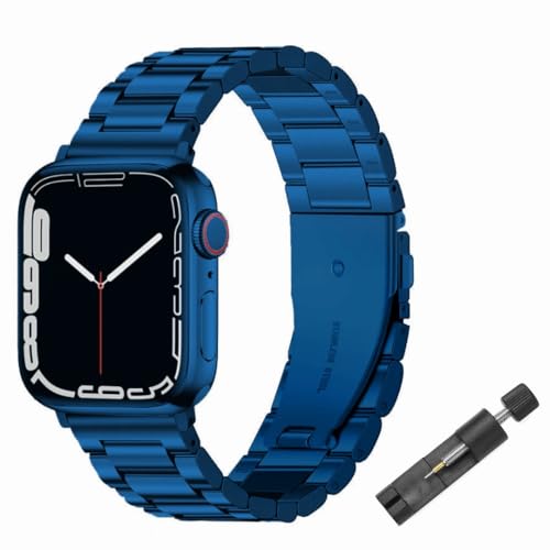 JINPXI Armbänder für Apple Watch 42/44/45/46/49 mm, Ersatz-Armbänder aus Edelstahl für Damen und Herren, dreigliedriges Edelstahl-Armband für Apple Watch 10, blau, Universal, Mailändisch JINPXI Armbänder für Apple Watch 42/44/45/46/49 mm, Ersatz-Armbänder aus Edelstahl für Damen und Herren, dreigliedriges Edelstahl-Armband für Apple Watch 10, blau, Universal, Mailändisch von JINPXI