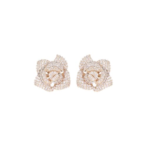 Dreidimensionaler Kamelie-Mikro-Intarsien-Zirkonium-Ring Weiblicher Zeigefinger-Ring Ohrringe Retro-Rose-Blumen-Schmuckset(M) von JINSHENGXINA