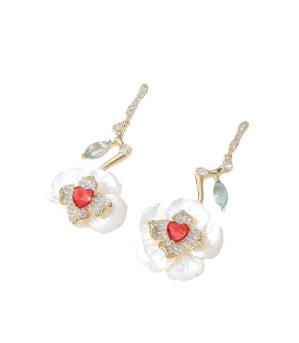 JINSHENGXINA Blumenohrringe Aus Weißem Perlmutt Mit Zirkoniaeinlage for Damen(R_OneSize) von JINSHENGXINA