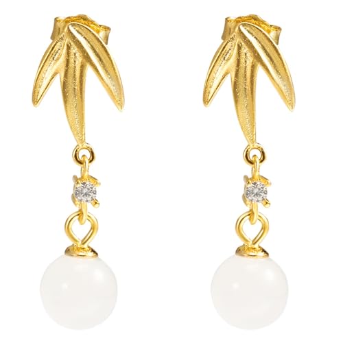 JINSHENGXINA Damen-Ohrringe Aus Hetian-Jade Mit Runden Perlen von JINSHENGXINA