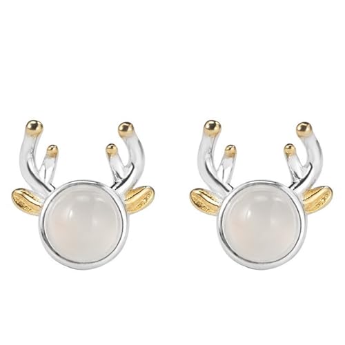 JINSHENGXINA Damenohrringe Aus Weißem Chalcedon Mit Elchmotiv von JINSHENGXINA