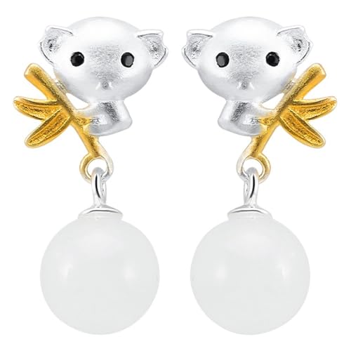 JINSHENGXINA Koala Eukalyptusblatt Hetian Jade Tier Ohrringe von JINSHENGXINA