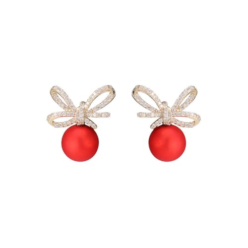 JINSHENGXINA Rote Perlenohrringe Mit Schleife for Damen JINSHENGXINA Rote Perlenohrringe Mit Schleife for Damen von JINSHENGXINA