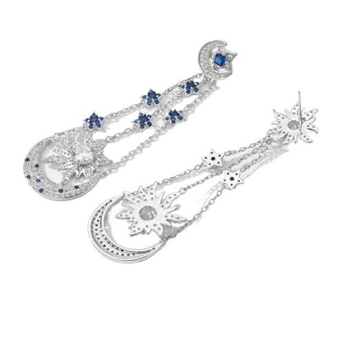 JINSHENGXINA Sternohrringe Stern Und Mond Asymmetrische Lange Quastenohrringe(G_OneSize) von JINSHENGXINA