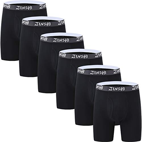 JINSHI Boxershorts Lang Herren Retro Pants Bambus Unterhosen Trunks 6er Pack Schwarz XL von JINSHI