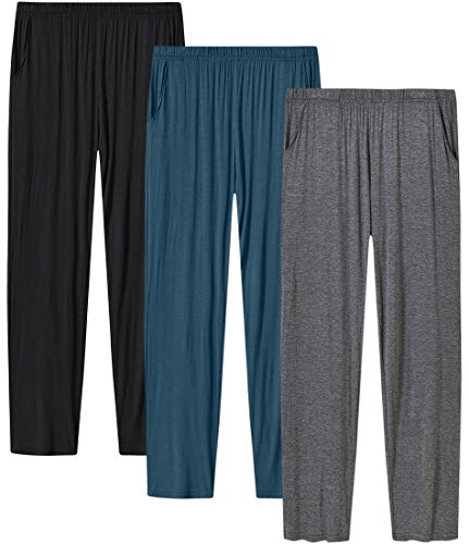 JINSHI Damen Pyjamahose Stretch Modal Pyjamahose Loungehose mit Taschen, Dunkelgrau/Lake Blue/Schwarz, Medium von JINSHI